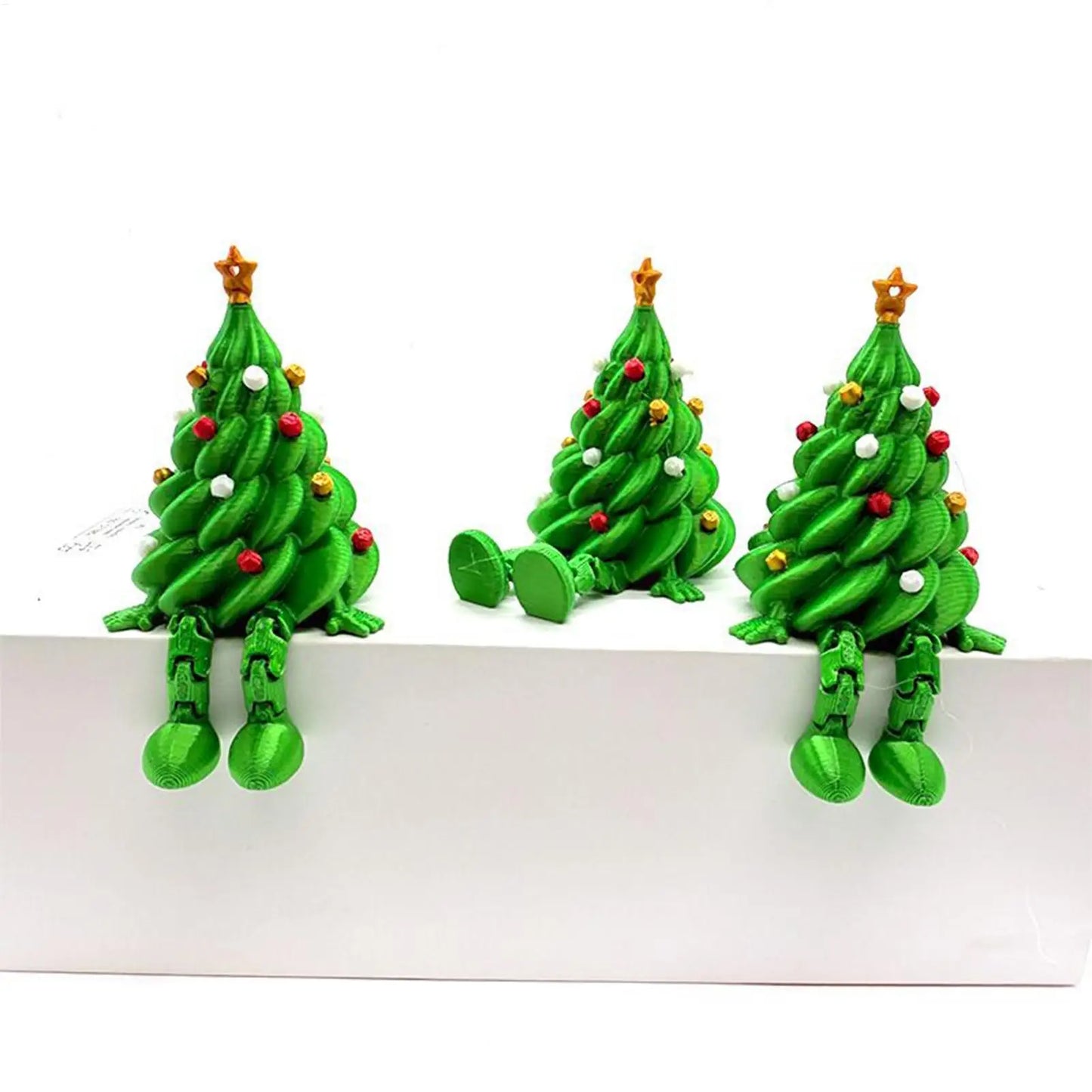 Mini Christmas Trees 3D Printed Toys Cute Figurines with Articulated Legs Statues Store Window Displays Christmas Festive Decor
