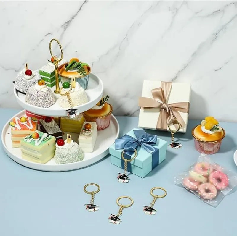20 Graduation Gifts: Graduation Cap-shaped "Happy Graduation" Keychains. Metal material, suitable for graduation/school return g