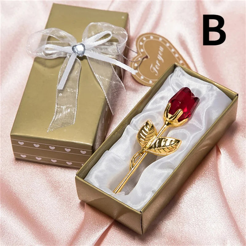 New Valentine's Day Lovers' Gift  X'mas Favors Souvenir Crystal Glass Rose Flower Figurines Craft Wedding Decoration Ornaments