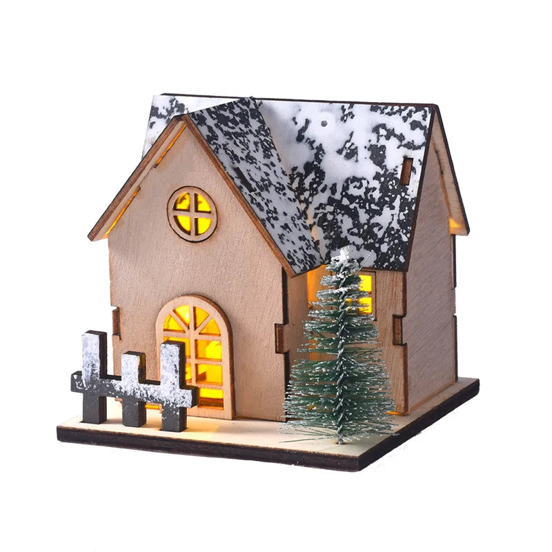 Christmas ornament decoration luminous chalet LED wooden small house Christmas tabletop ornament