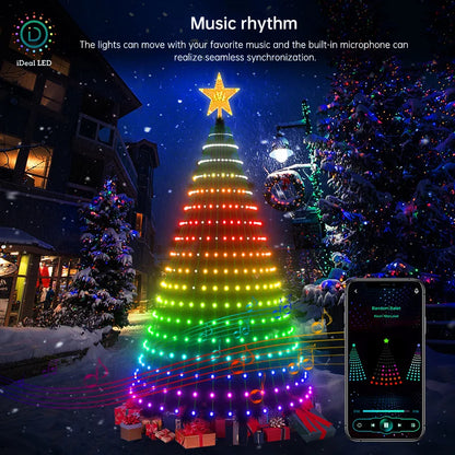 Christmas Tree Lights Smart RGB LED String Lights With  Star Topper Music Sync Timer Bluetooth App Controlled Holiday Lighting