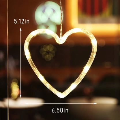 Christmas Window Lights Decor Battery Powered Hanging WarmWhite Light Tree Star Bells Shaped LED Sucker for Xmas Fireplace Decor