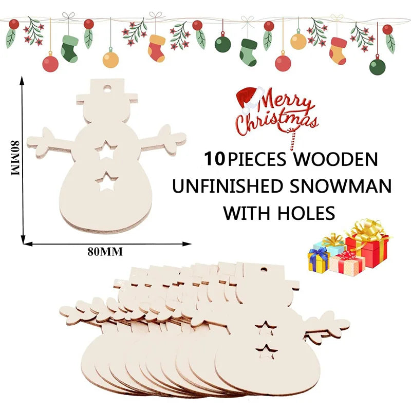 Christmas Wooden Ornaments Crafts Artificial Wooden Angel Snowman Christmas Tree Hanging Decoration DIY Home Party Gifts