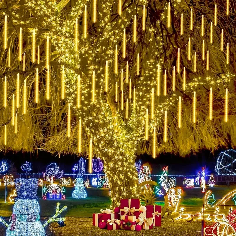 Christmas Lights Outdoor 8 Tube 144 LEDs Meteor Shower Lights Outdoor Hanging Light for Gazebo Tree Icicle Garden Yard Decor