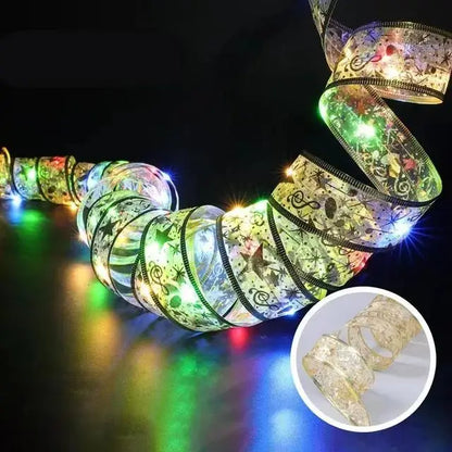 Christmas Decoration LED Ribbon Fairy Lights Christmas Tree Ornaments for Home 2025 DIY Bows Light String Navidad New Year
