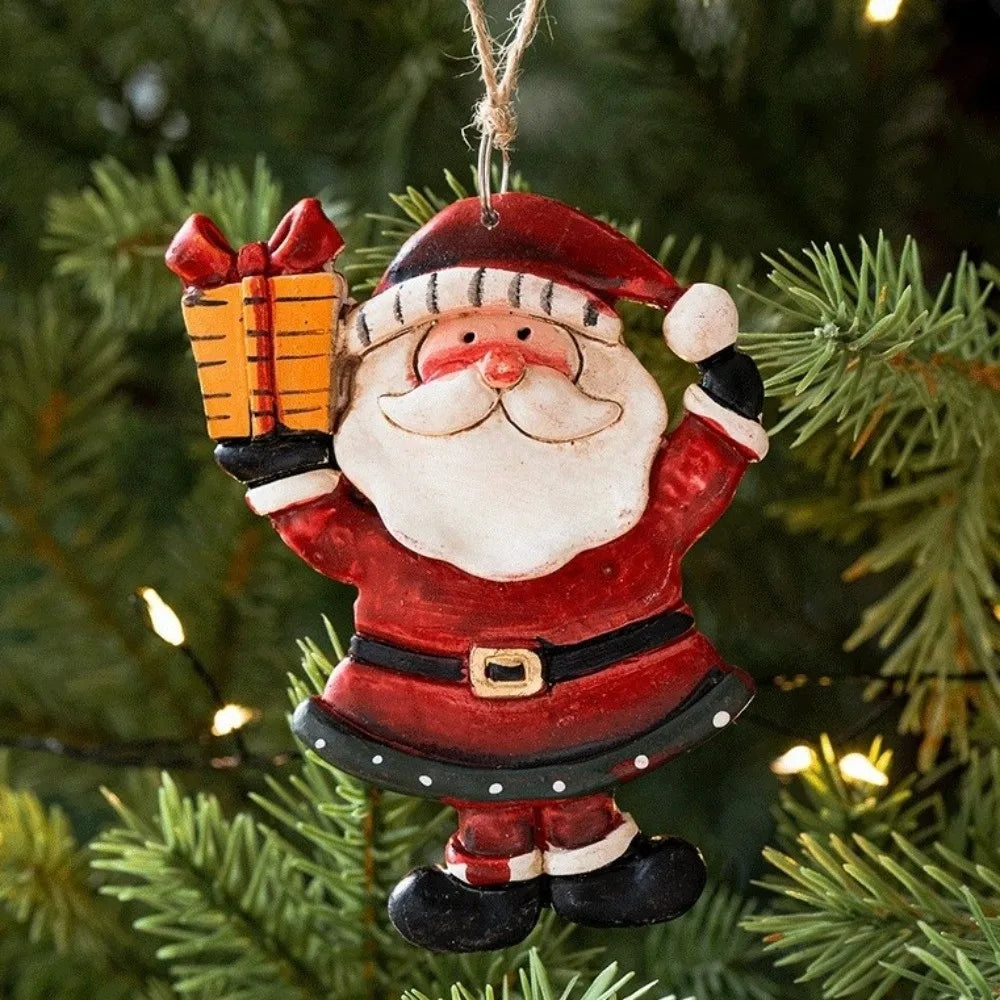 Cartoon Christmas Hanging Ornaments Handcrafted Tree Wooden Beaded String Snowman Pendant Decoration