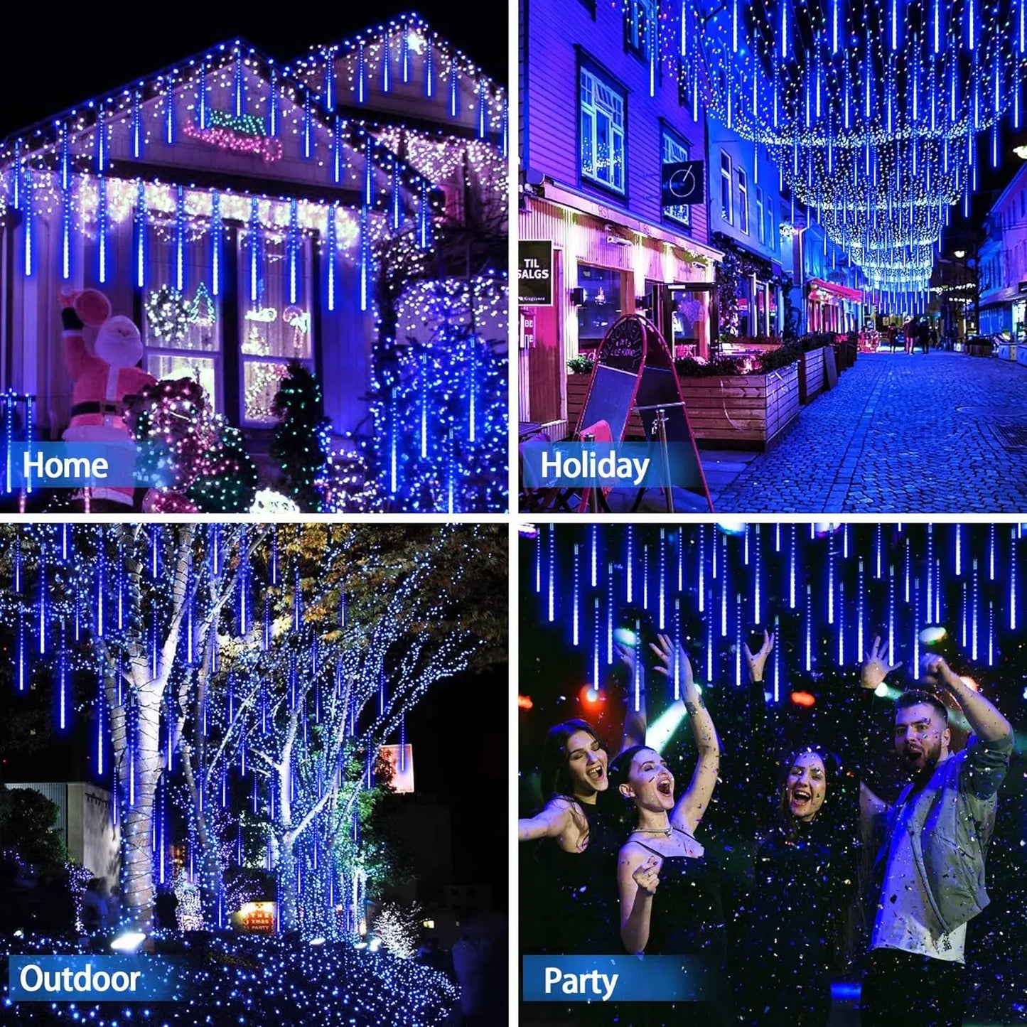 Christmas Lights Outdoor Meteor Shower Lights 8 Tubes Snow Falling Rain Cascading Icicle Lights for Tree Garden Decorations