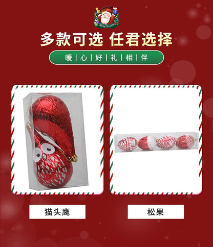 New Christmas Decorations Electroplated Ornaments Special-Shaped Balls Home Plastic Acorns Pinecones Owls Spinning Orbs Hanging