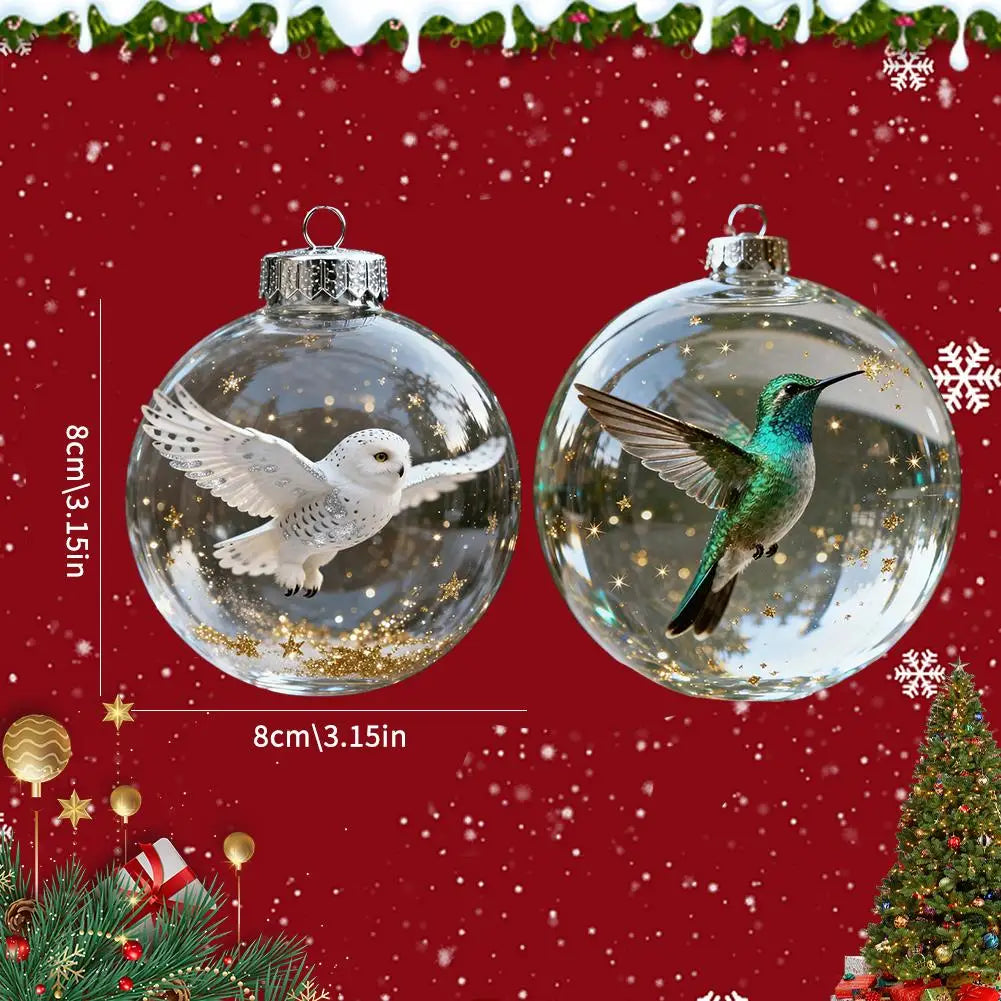 Christmas Clear Ball Ornaments Natures Birds Crystals Glass Set Hanging For Decor Set Xmas Tree Holiday Party Home Decoration