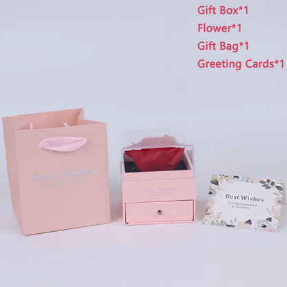 Women's Holiday Gifts Eternal Red Rose With Heart Necklace Flower Lipstick Gift For Mom Girlfriend Birthday From Daughter Sons