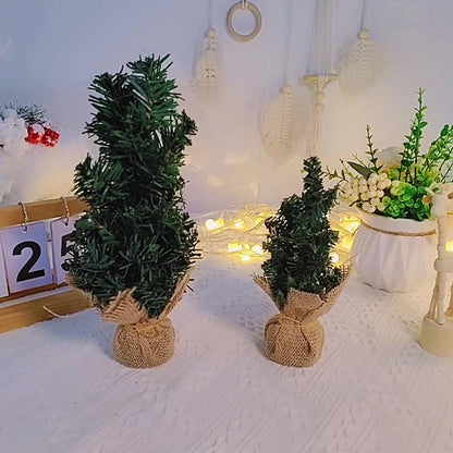 20cm-60cm Mini Christmas Trees Green With Linen Base Perfect Desktop Ornaments Store Window Displays Christmas Add Festive Touch