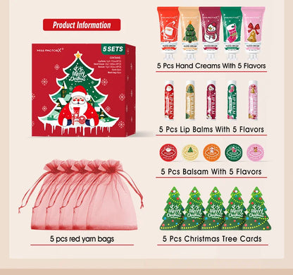25 pieces/box gift assembly and distribution - lipstick, hand cream, balm, Christmas cards, red gift gauze bags