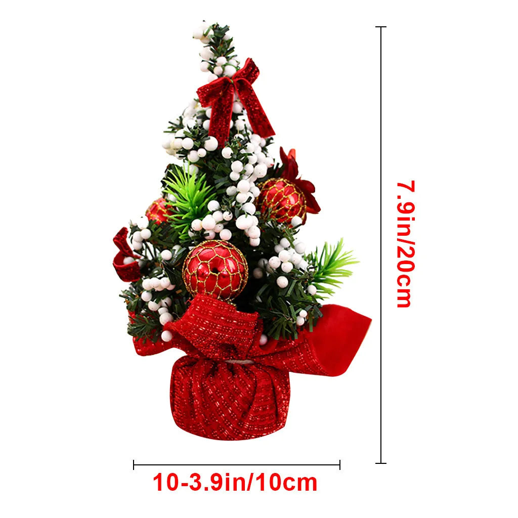 Christmas Tabletop Tree Ornament Decorative Mini Tree With Baubles Flowers Holiday Festive Home Desktop Decor Party Ornament