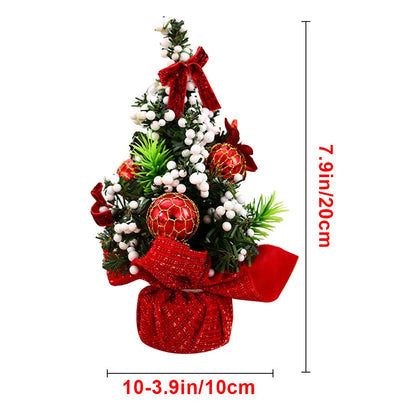 Christmas Tabletop Tree Ornament Decorative Mini Tree With Baubles Flowers Holiday Festive Home Desktop Decor Party Ornament