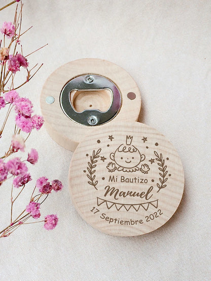 Baptism Gifts for Guests Personalized Magnet Bottle Openers Recuerdos de Bautizo Customized Wooden Fridge Magnets