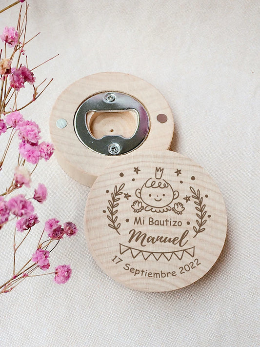 Baptism Gifts for Guests Personalized Magnet Bottle Openers Recuerdos de Bautizo Customized Wooden Fridge Magnets