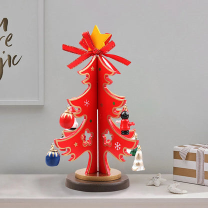 Christmas Wooden 3D Tree Ornament Festive Holiday Decor Tabletop Decoration Accessory Indoor Christmas Party Favor
