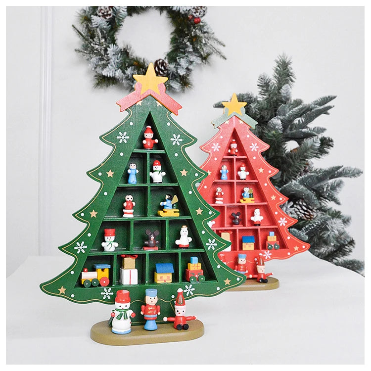 Christmas Decorations Wooden Christmas Tree Creative Scene Layout Ornaments Three-dimensional Red Xmas Table Desktop Decoration
