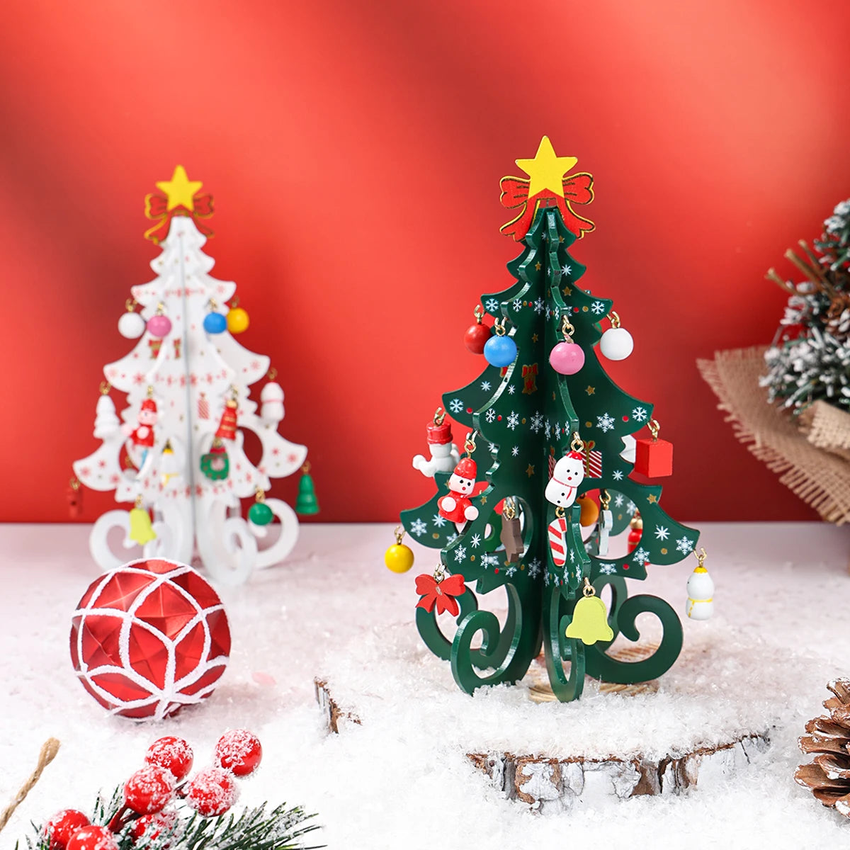 Christmas DIY Tree wooden Ornament Happy 2026 New Year DIY Table Home Decoration Xmas Navidad Merry Christmas Mini Trees
