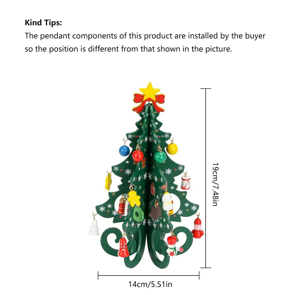 Classic Wooden Christmas Trees with Ornaments Handcrafted Tabletop Holiday Decor Festive Miniature Pine Tree Set for Home Party