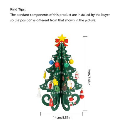 Classic Wooden Christmas Trees with Ornaments Handcrafted Tabletop Holiday Decor Festive Miniature Pine Tree Set for Home Party