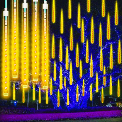 Christmas Lights Outdoor 8 Tube 144 LEDs Meteor Shower Lights Outdoor Hanging Light for Gazebo Tree Icicle Garden Yard Decor