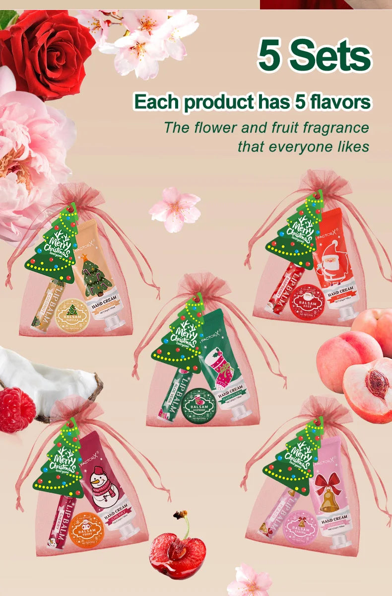 25 pieces/box gift assembly and distribution - lipstick, hand cream, balm, Christmas cards, red gift gauze bags