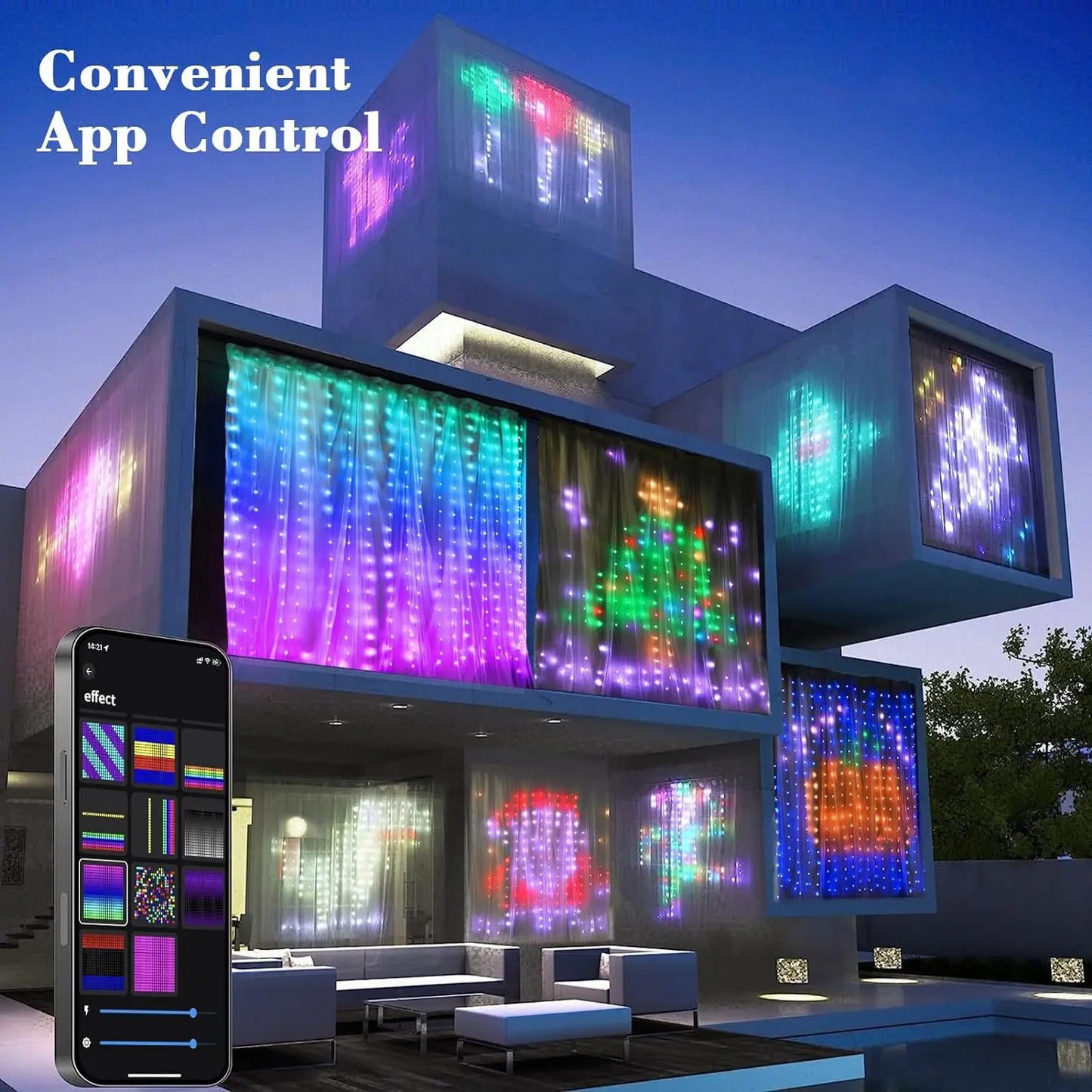 Christmas Lights Bluetooth Music App USB DC5V WS2812B Smart Led String Control RGBIC Curtain LED Addressable Party Decoration