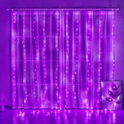 Christmas Lights Curtains for Windows Led Fairy New Year Lighting Room String Garland Usb Party Waterfalls Decorations Girls