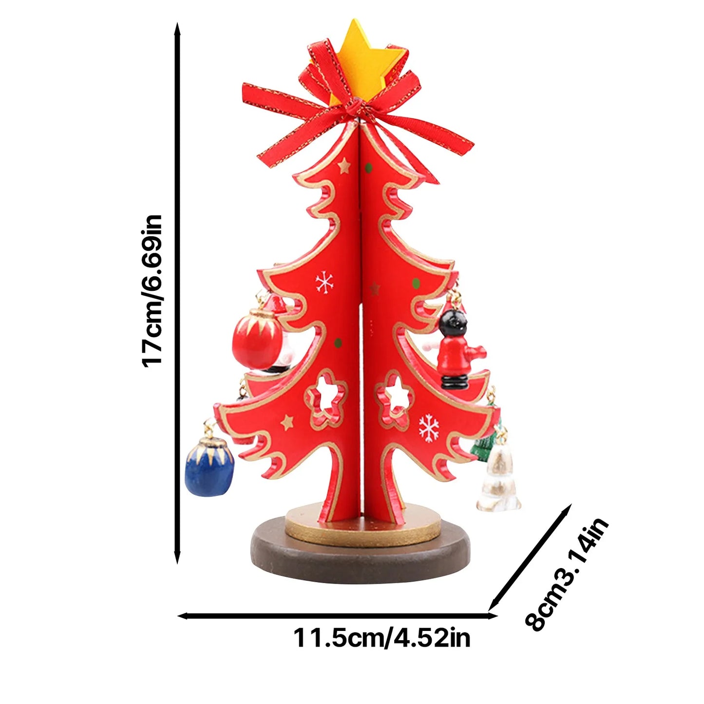 Christmas Wooden 3D Tree Ornament Festive Holiday Decor Tabletop Decoration Accessory Indoor Christmas Party Favor