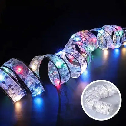 Christmas Decoration LED Ribbon Fairy Lights Christmas Tree Ornaments for Home 2025 DIY Bows Light String Navidad New Year