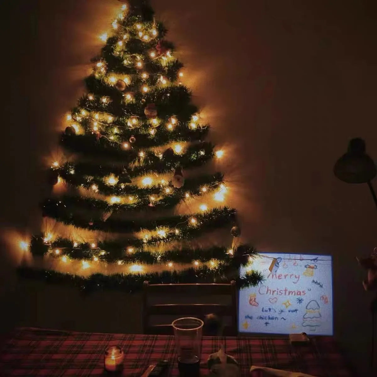 Christmas Vine With Lights Lamp DIY Wall Mounted Xmas Tree Ornaments Festive Atmosphere Decora Greenery Garland Artificial Vine