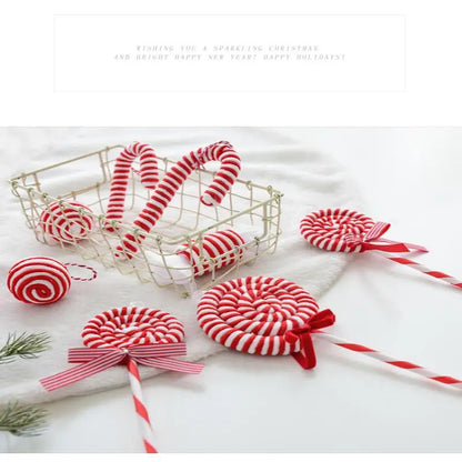 Christmas Ornaments Red And White Velvet Decorations Christmas Balls Canes Candies Christmas Trees Decorative Pendants INS Ornam