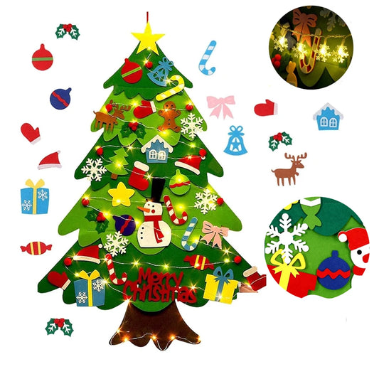 Felt Christmas Tree with Ornaments DIY Cristmas Ornament Navidad Gifts Santa Claus New Year Door Wall Hanging Decorations