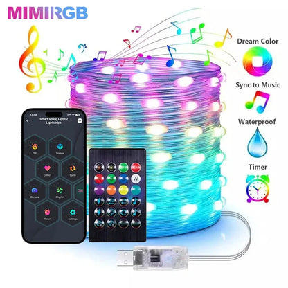 Christmas Tree Lights 20M Fairy String Lights w/ APP Control Music Sync 12 Modes IP65 Waterproof USB Powered for Xmas Home Decor