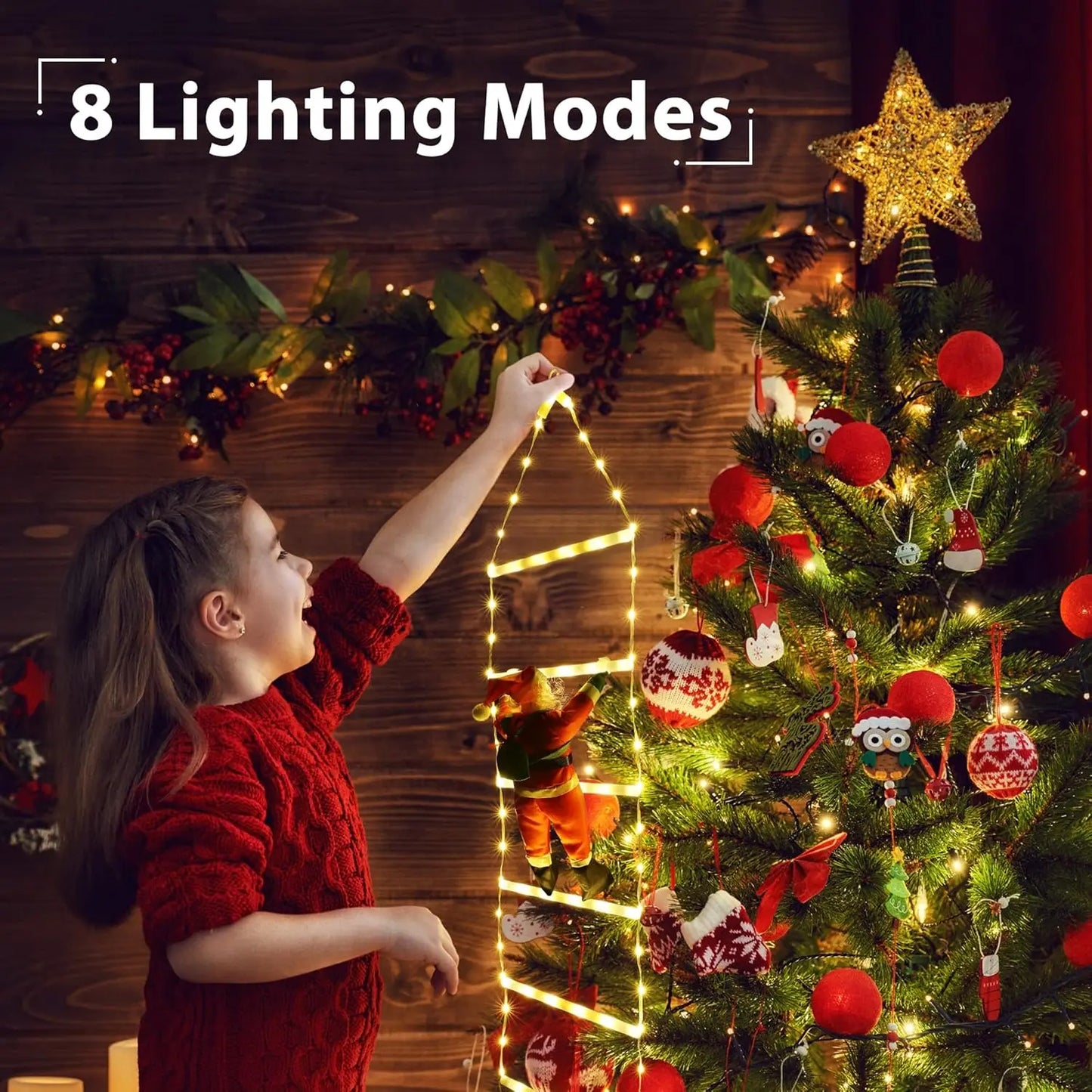 Christmas LED Ladder Lights with Climbing Santa Indoor Decoration