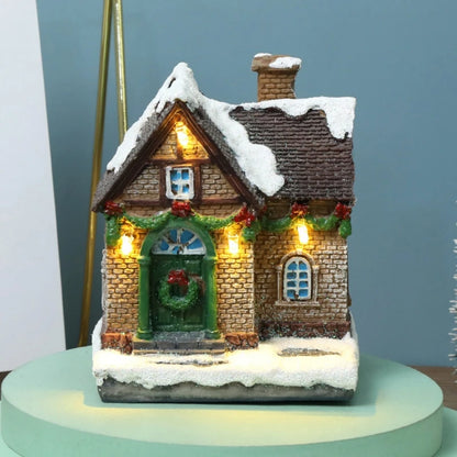 Christmas Led Light House Christmas Tree Ornaments LED Resin Small Village House Xmas Glow Happy New Year Decors Without Battery