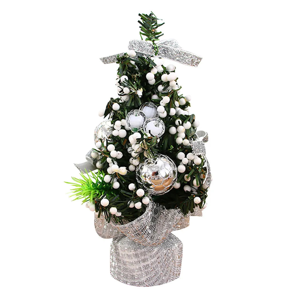 Christmas Tabletop Tree Ornament Decorative Mini Tree With Baubles Flowers Holiday Festive Home Desktop Decor Party Ornament