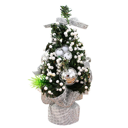 Christmas Tabletop Tree Ornament Decorative Mini Tree With Baubles Flowers Holiday Festive Home Desktop Decor Party Ornament