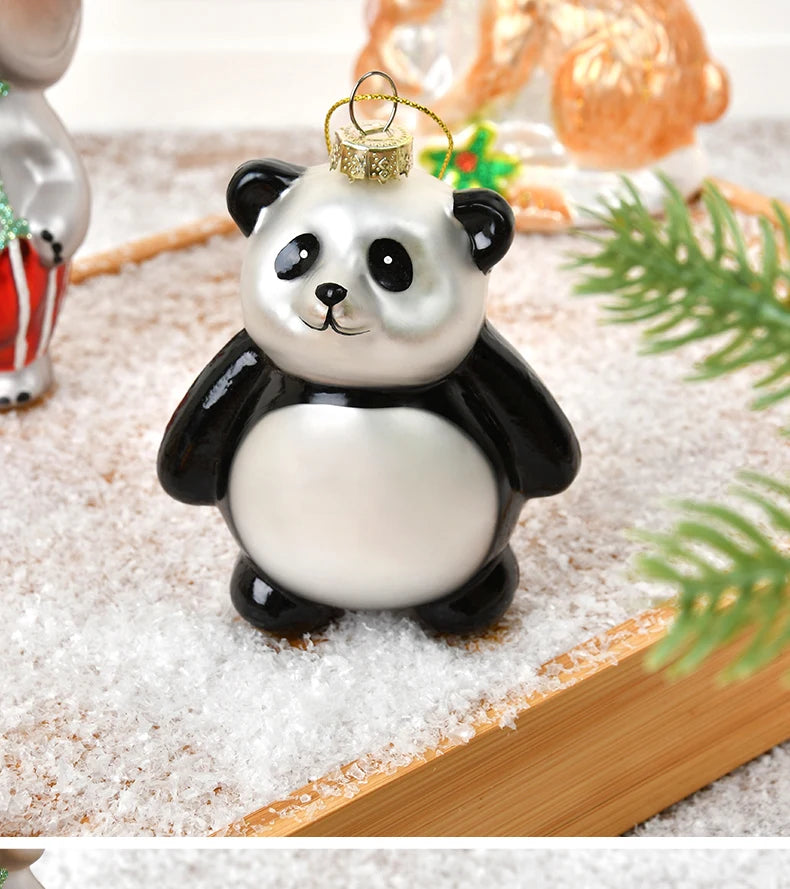Christmas ornaments, glass paintings, roosters, pandas, animal shapes, charms, home christmas tree scenes, dress up pendants