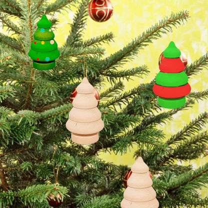 10PCS Wooden Christmas Trees, Creative Holiday Decor, DIY Hand-Painted Craft Kit for Kids, Wood Ornaments for Xmas Decorations