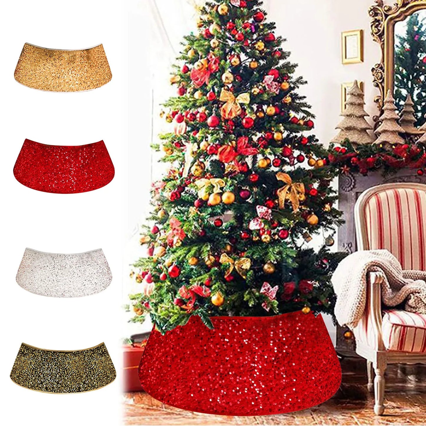 Christmas Tree Skirt Base Stand Up Round/Quadrilateral/Hexagon Xmas Trees Trunk Guard Decoration Event Wristbands Multicolor