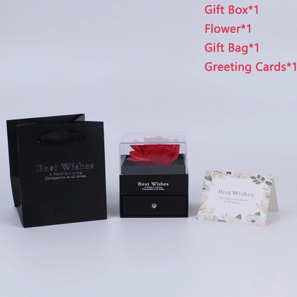 Women's Holiday Gifts Eternal Red Rose With Heart Necklace Flower Lipstick Gift For Mom Girlfriend Birthday From Daughter Sons