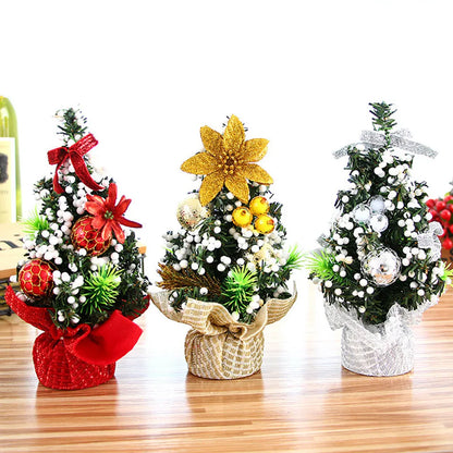 Christmas Tabletop Tree Ornament Decorative Mini Tree With Baubles Flowers Holiday Festive Home Desktop Decor Party Ornament