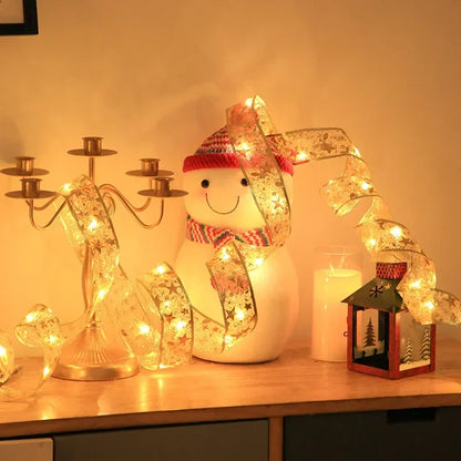Christmas Decoration LED Ribbon Lights Christmas Tree Ornaments DIY Lace Bows String Light Navidad Home Decoration New Year 2025