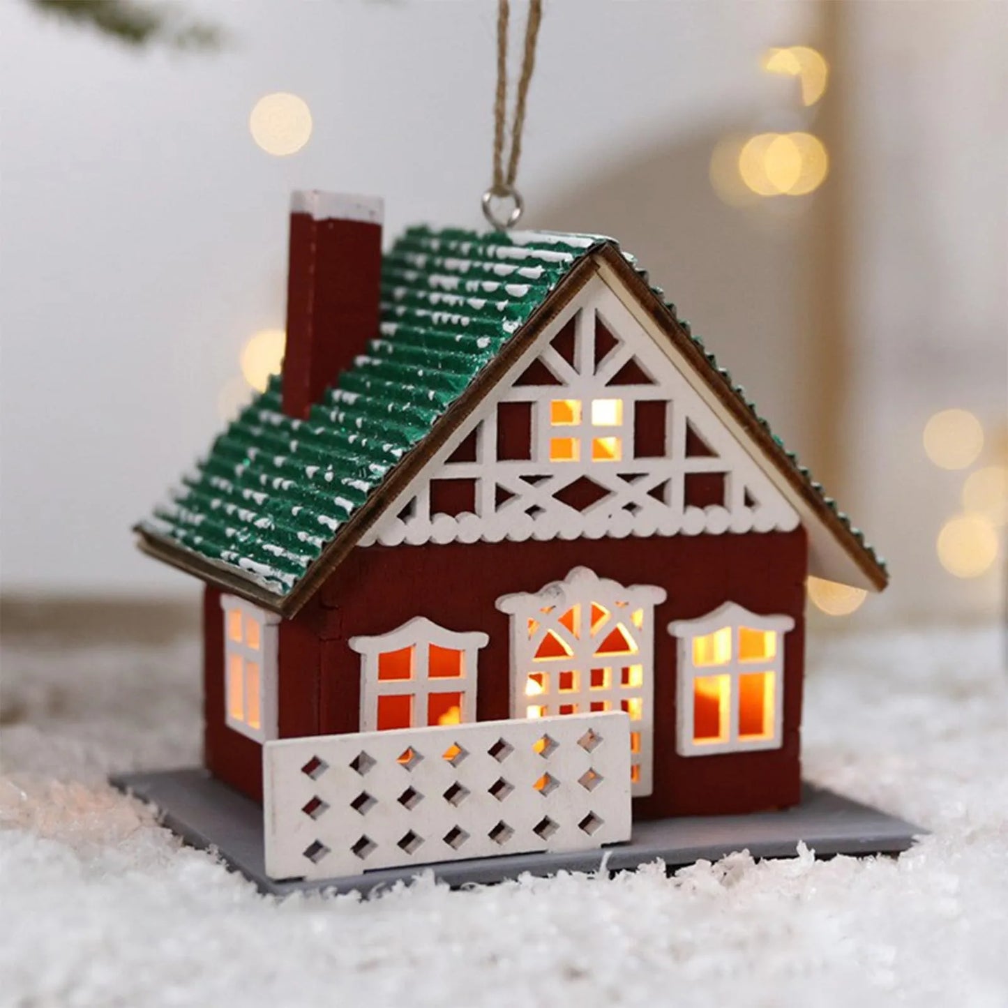 Christmas Wooden House Ornaments Christmas Tree Hanging Ornaments Christmas Party Decoration Holiday Gift Wooden Crafts