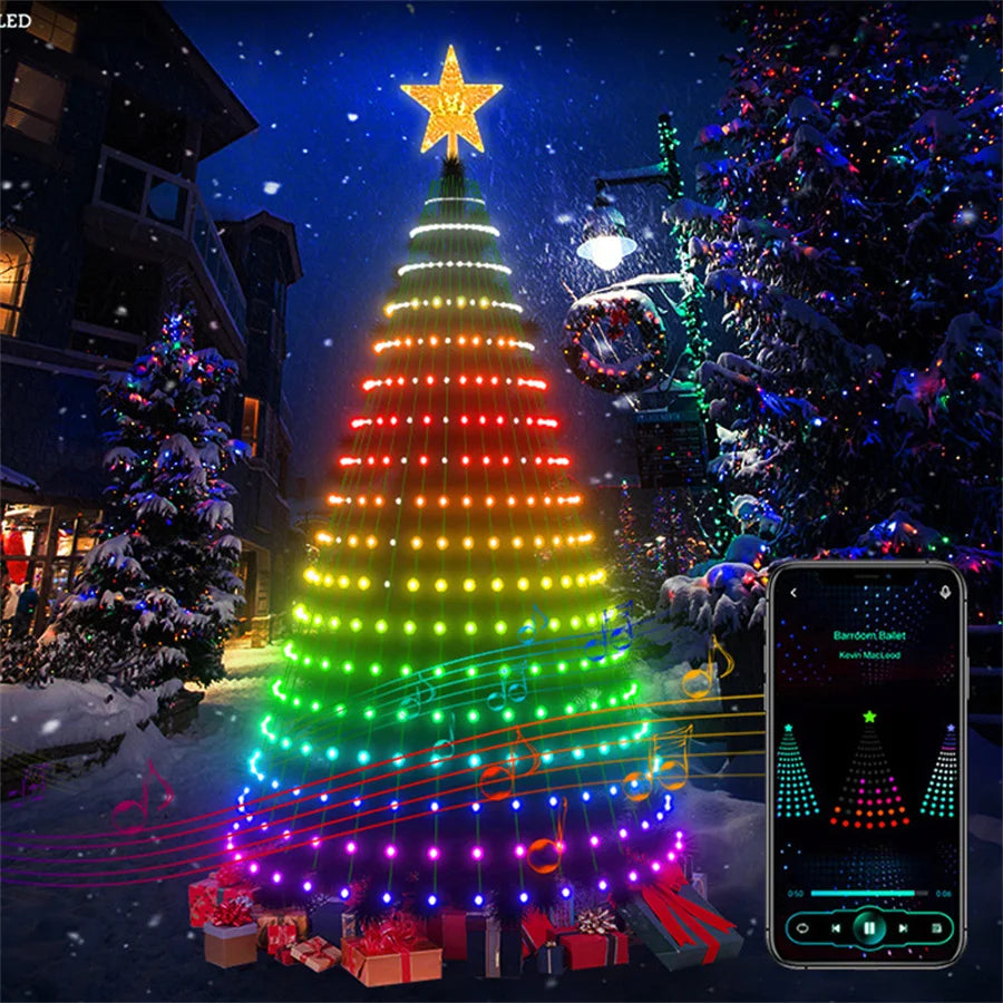 Christmas Ornamental Tree Lights Smart APP Music Sync Waterproof Indoor Outdoor String Christmas Decoration Atmosphere Lighting