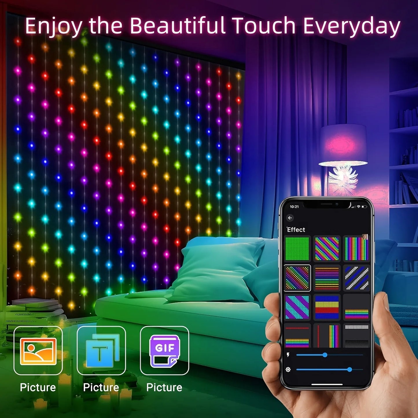Christmas Lights Bluetooth Music App USB DC5V WS2812B Smart Led String Control RGBIC Curtain LED Addressable Party Decoration
