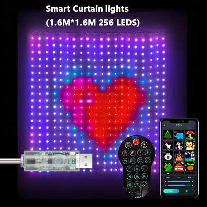 Christmas LED Curtain Lights Smart APP Controlled DIY Text Pattern Animation Display Music Change Light Garland Festival Decor