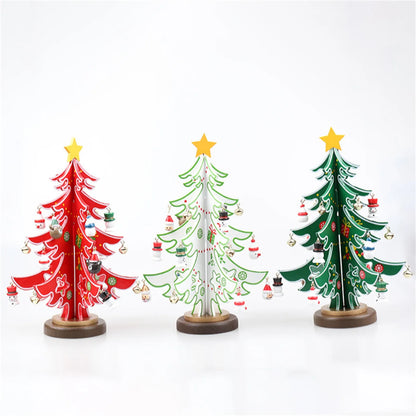 Christmas Wooden 3D Tree Ornament Festive Holiday Decor Tabletop Decoration Accessory Indoor Christmas Party Favor